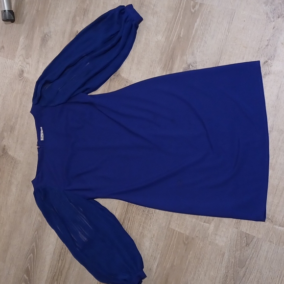 Eliza J. sheer voluminous bishop bubble sleeve pleated sheath dress party Small - Picture 3 of 16